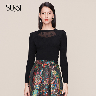 黑色蕾丝拼接针织毛衣内搭女