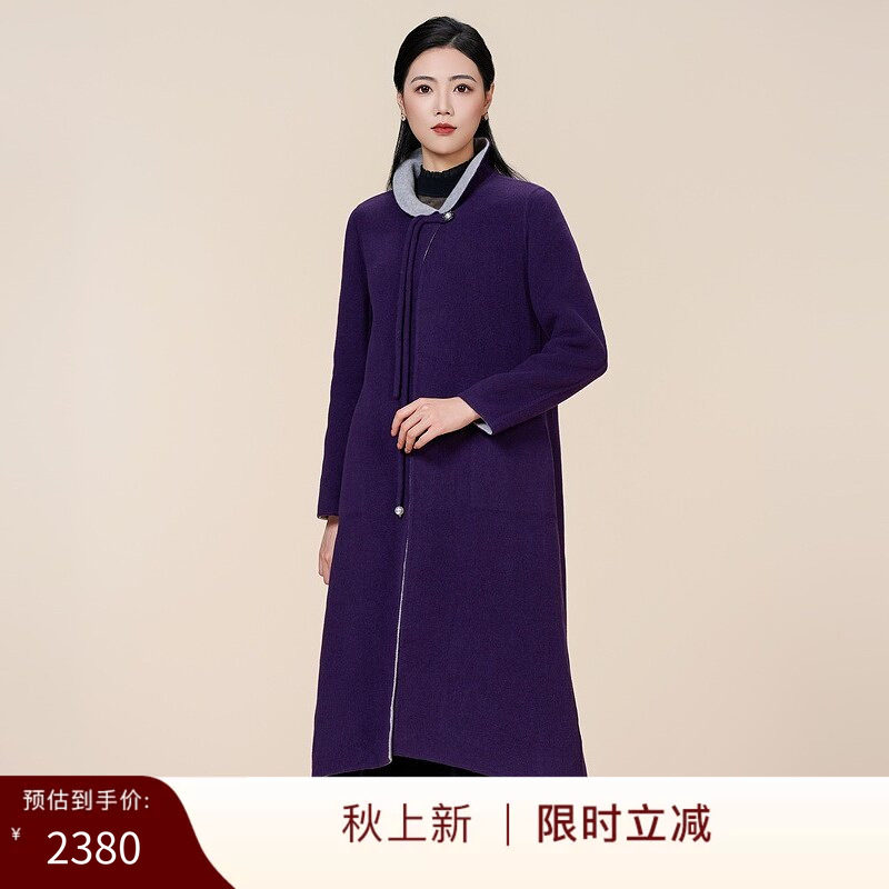 古色商场同款冬季新品凝夜设计感双面穿羊毛毛呢大衣女士
