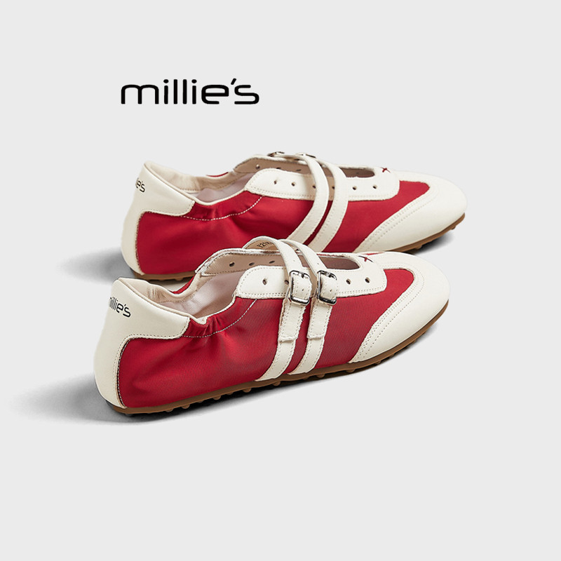 MILLIE'S/妙丽真皮休闲德训鞋女