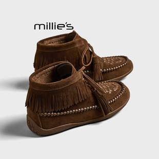 流苏短筒靴2025新款 妙丽韩版 软底内增高ins潮百搭马丁靴 MILLIE