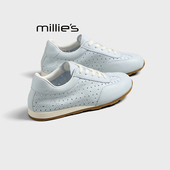 女阿甘德训鞋 妙丽2026春季 MILLIE 新款 镂空真皮运动鞋 休闲板鞋