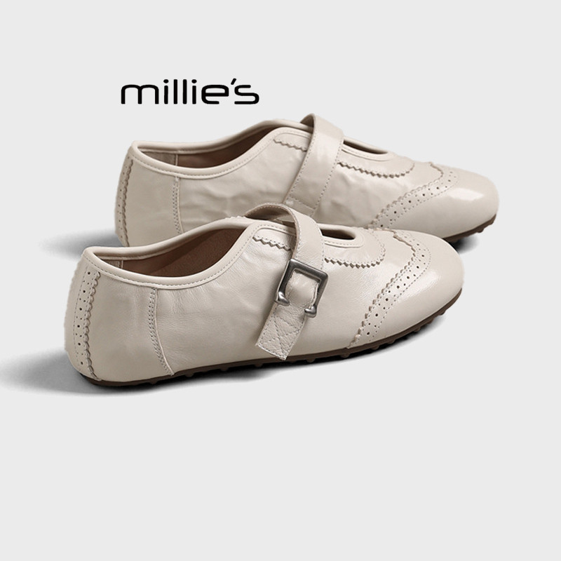 MILLIE'S/妙丽平底玛丽珍鞋2026夏季绝美小皮鞋英伦风布洛克女鞋Z