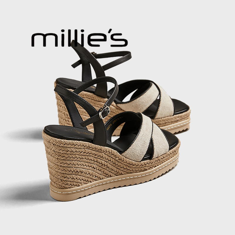 MILLIE'S/妙丽坡跟编织凉鞋雨鞋