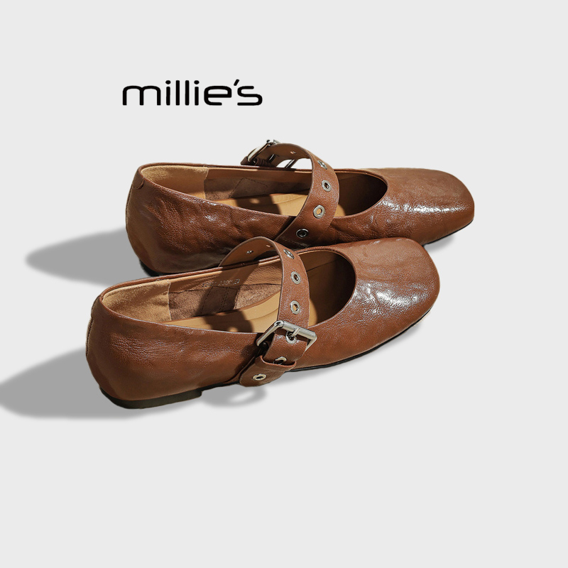 MILLIE'S/妙丽真皮复古单鞋雨鞋