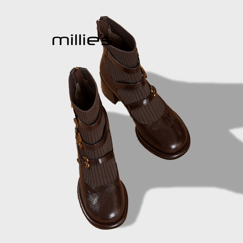 MILLIE'S/妙丽真皮瘦瘦袜子靴