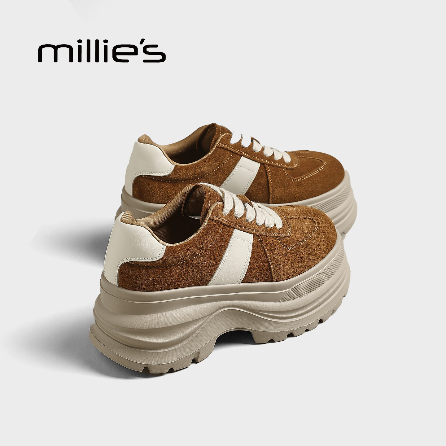 MILLIE'S/妙丽2025新款牛筋底德训鞋糖果色磨砂皮休闲鞋时髦潮鞋Z
