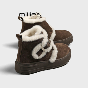 毛毛勃肯鞋 妙丽女靴子绒绒毛边雪地靴冬款 厚底保暖短靴Z MILLIE