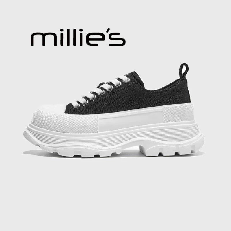 MILLIE'S/妙丽厚底老爹鞋女2026新款黑白休闲鞋增高松糕底厚底鞋Z