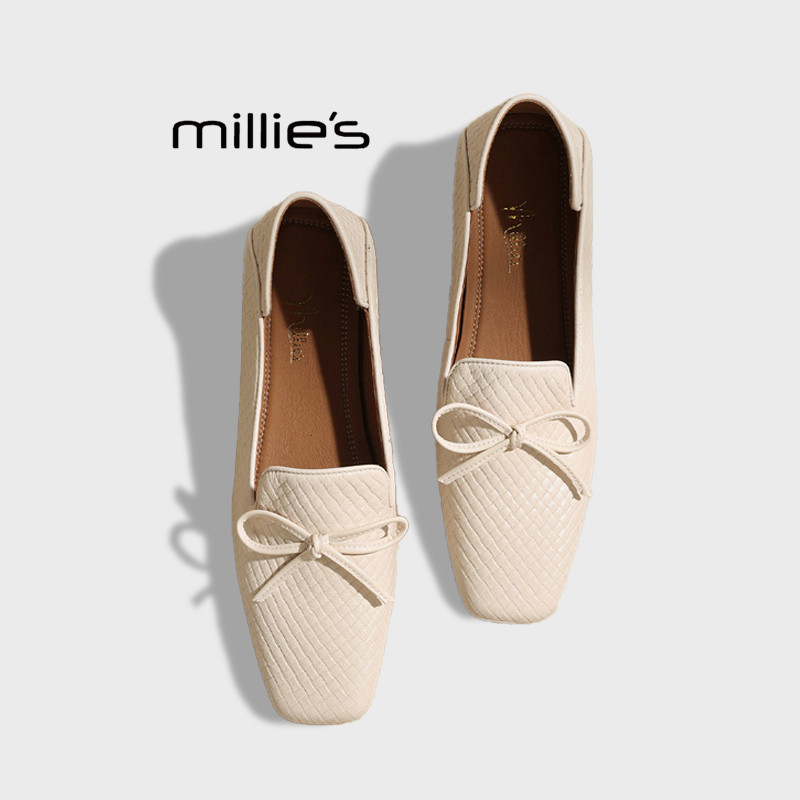 MILLIE'S/妙丽内增高豆豆鞋女新款编织一脚蹬单鞋平底百搭乐福鞋,女鞋,浅口单鞋,淘宝优惠券,粉丝福利购,淘宝优惠卷