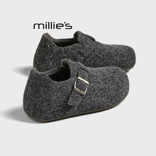 女鞋 子冬季 款 MILLIE 加绒博肯棉鞋 妙丽全包勃肯鞋 一脚蹬懒人鞋