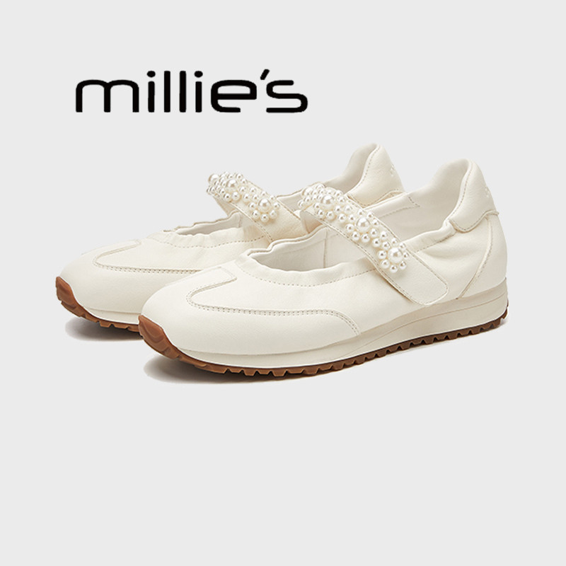 MILLIE'S/妙丽玛丽珍女鞋2025年新款魔术贴珍珠厚底芭蕾浅口单鞋,女鞋,洞洞鞋,淘宝优惠券,粉丝福利购,淘宝优惠卷