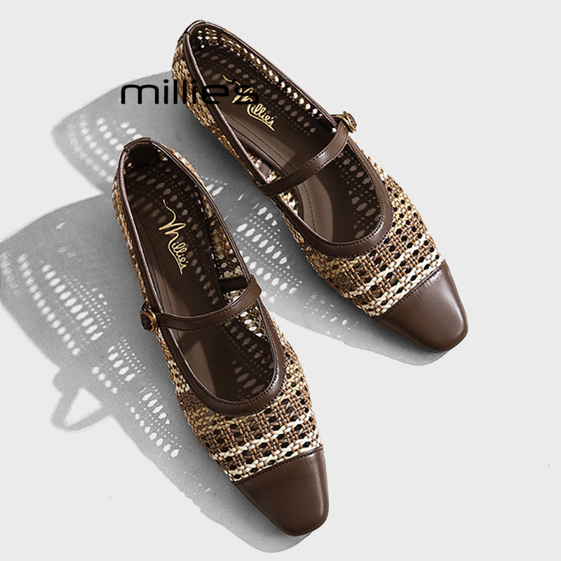 MILLIE'S/妙丽小众复古编织玛丽珍鞋2026春夏浅口芭蕾单鞋配裙子Z