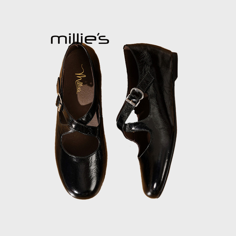 MILLIE'S/妙丽交叉设计百搭款玛丽珍鞋女小众平底芭蕾圆头单鞋,女鞋,健步鞋,淘宝优惠券,粉丝福利购,淘宝优惠卷