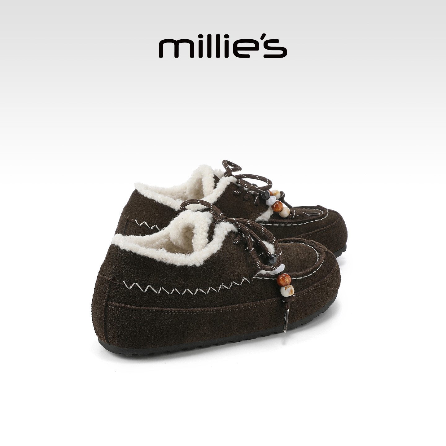 MILLIE'S/妙丽25冬季新款系带勃肯鞋女冬季加绒保暖毛毛鞋懒人鞋Z