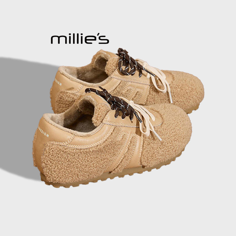 MILLIE'S/妙丽秋冬新款复古毛毛鞋德训鞋保暖平底鞋运动休闲鞋女Z,女鞋,德训鞋,淘宝优惠券,粉丝福利购,淘宝优惠卷