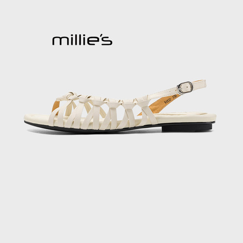 MILLIE'S/妙丽编织一字扣带凉鞋