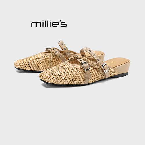 MILLIE'S/妙丽皮带扣铆钉穆勒鞋