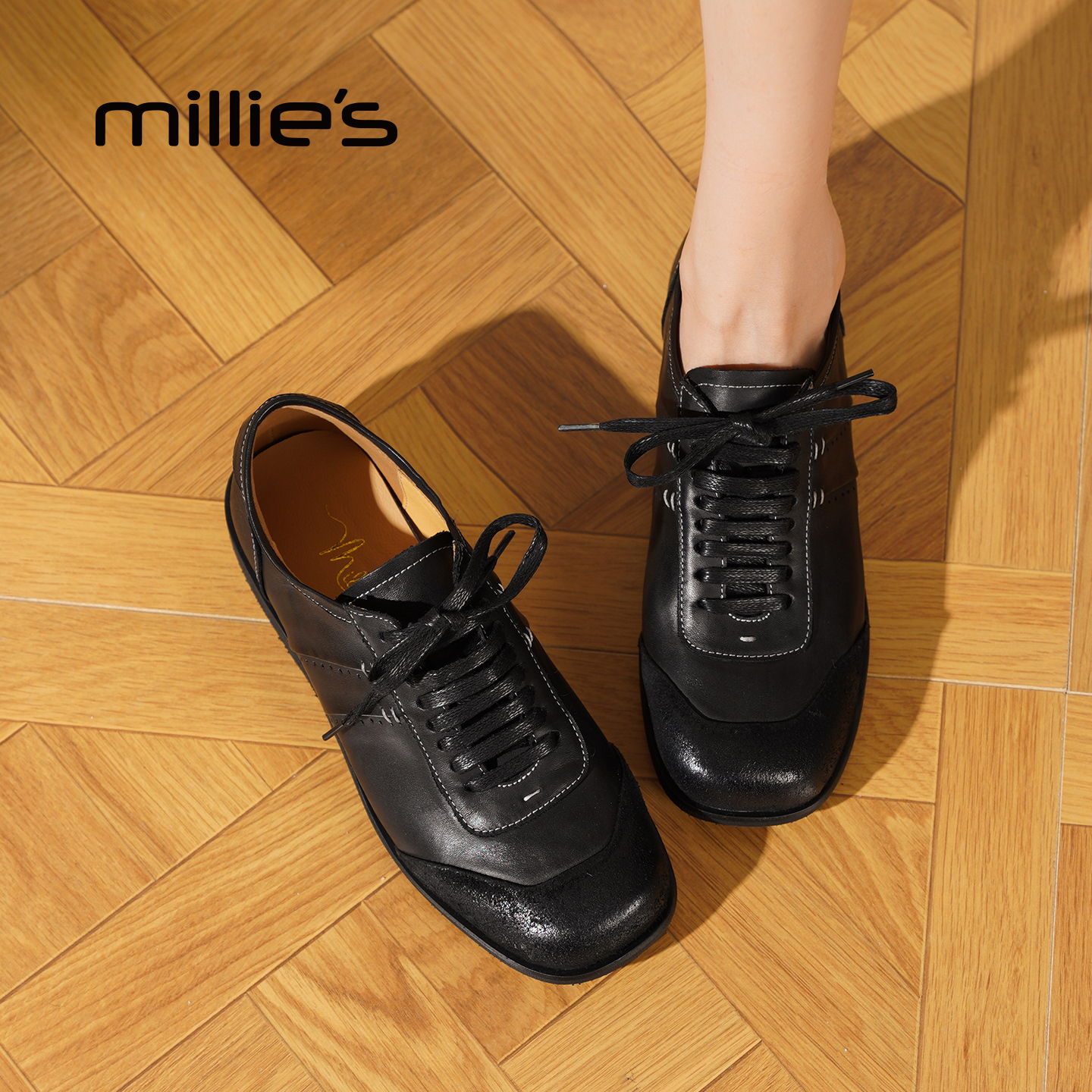 MILLIE'S/妙丽真皮德比鞋女