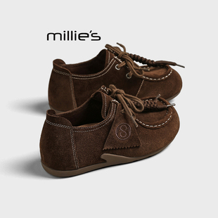 圆头系带百搭豆豆鞋 妙丽2025秋季 厚底牛皮乐福鞋 女Z 新款 MILLIE