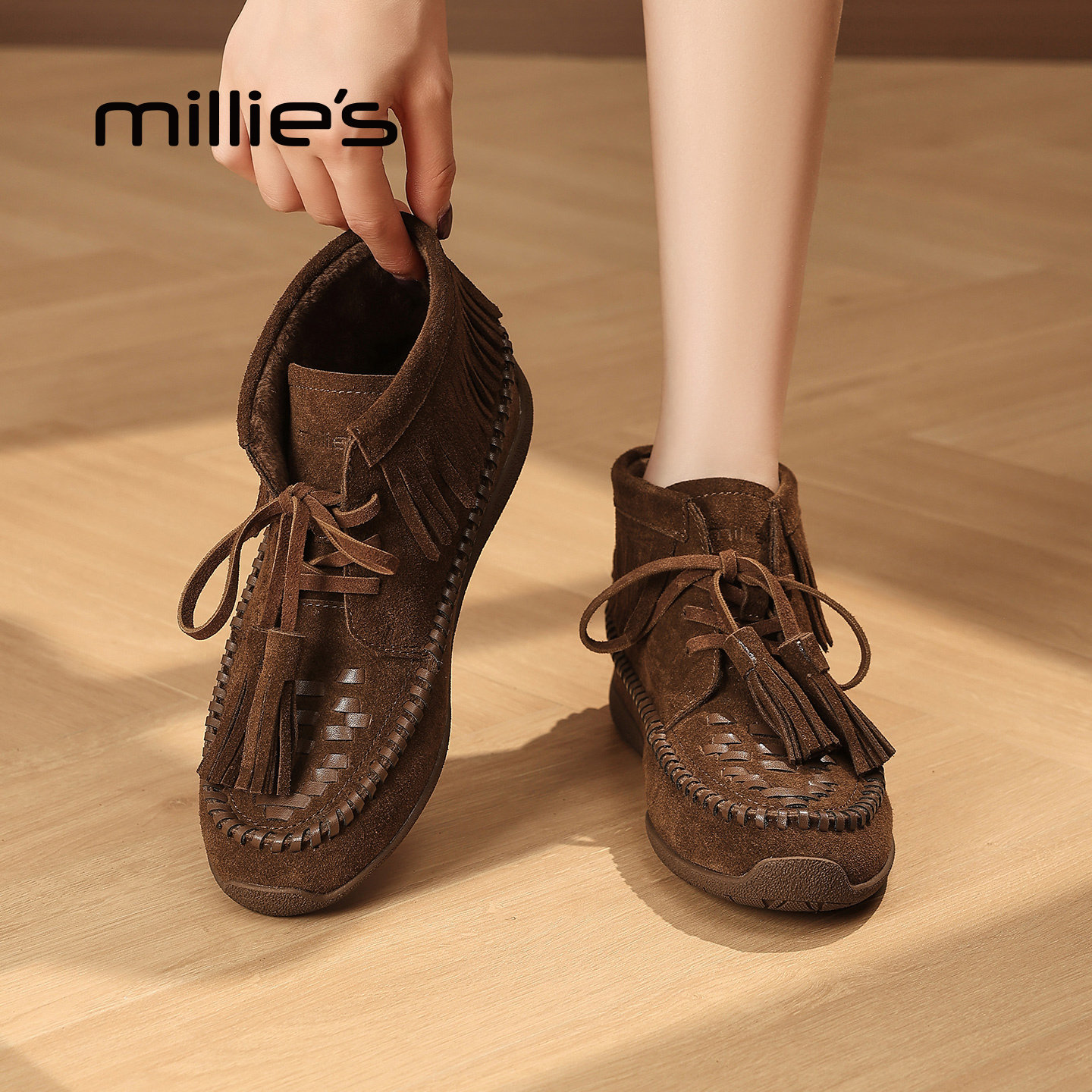 MILLIE'S/妙丽真皮厚底休闲鞋