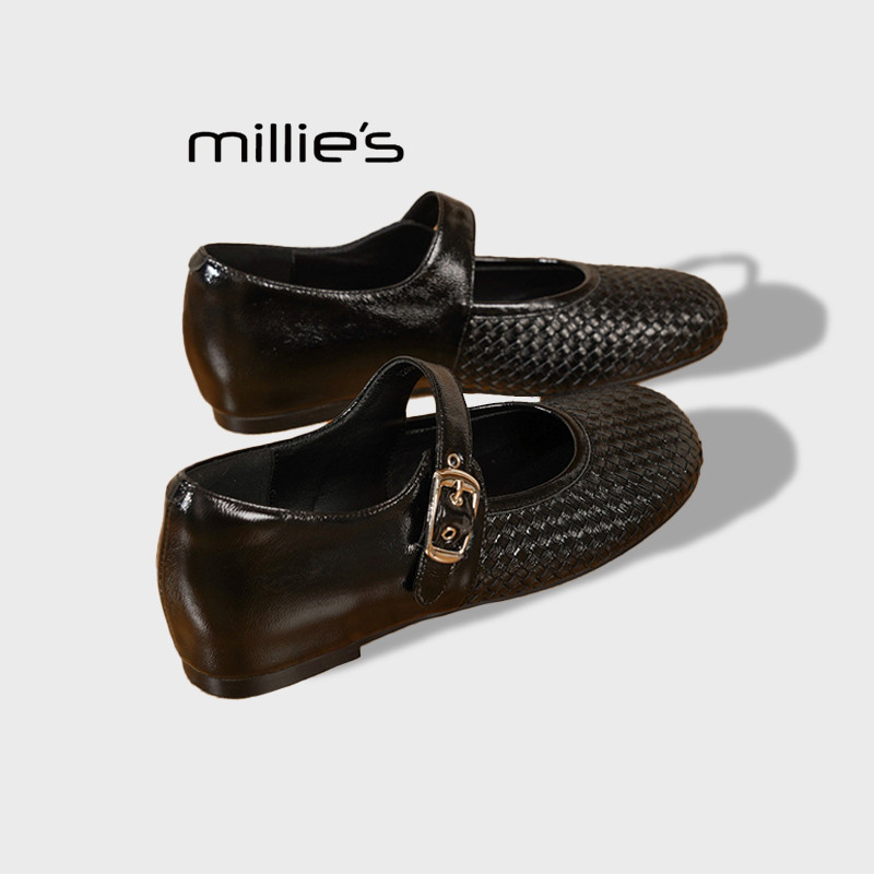 MILLIE'S/妙丽圆头平底法式精致优雅气质编织设计时尚浅口单鞋女,女鞋,浅口单鞋,淘宝优惠券,粉丝福利购,淘宝优惠卷