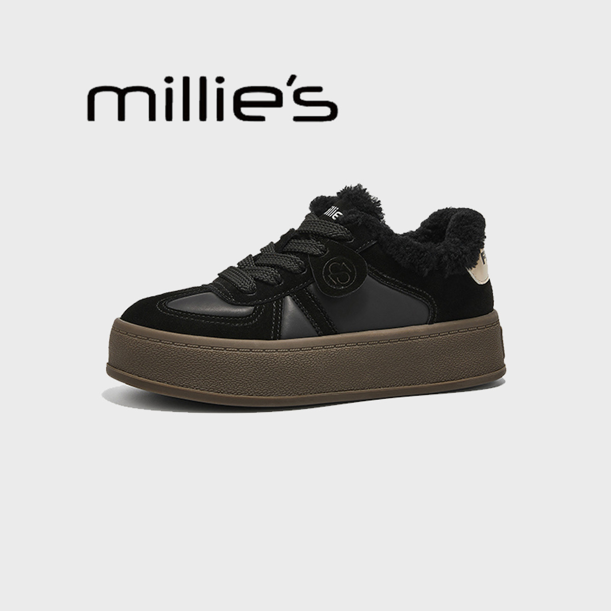 MILLIE'S/妙丽2026秋季新款加绒板鞋百搭厚底棉鞋休闲运动鞋女Z