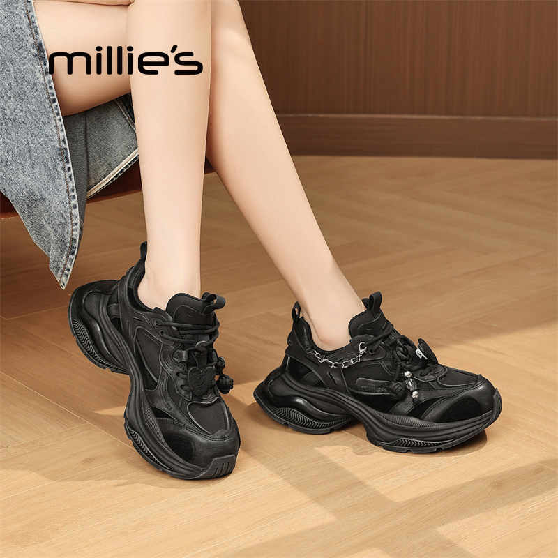 MILLIE'S/妙丽真皮厚底老爹鞋女