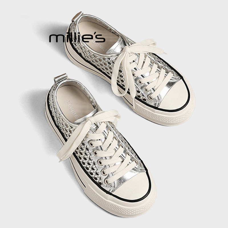 MILLIE'S/妙丽绝美编织板鞋2026夏季网眼镂空透气休闲运动女鞋子Z