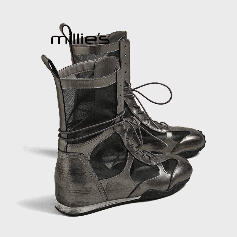 MILLIE'S/妙丽网纱镂空马丁靴