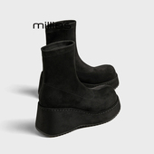 妙丽冬季 新款 MILLIE 厚底小个子圆头加绒弹力靴增高时尚 女靴子Z