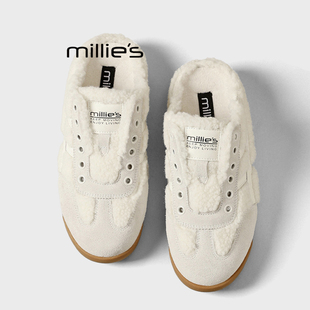 加绒德训鞋 妙丽2025新款 女冬季 包头半拖鞋 MILLIE 厚底小白鞋