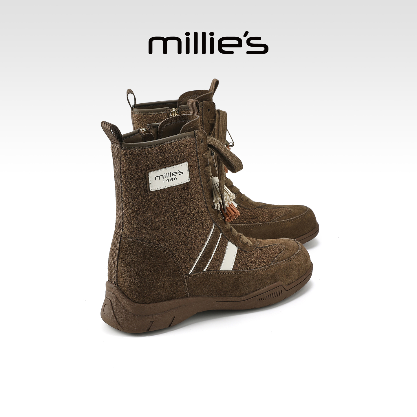 MILLIE'S/妙丽2025新款秋冬复古马丁靴女款配裙子的靴真皮小短靴