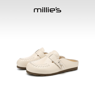 MILLIE'S/妙丽一脚蹬包头半拖鞋女内增高勃肯鞋百搭休闲鞋不累脚Z