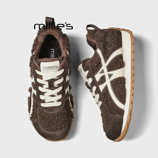 MILLIE'S/妙丽2026新款女鞋冬季加绒德训鞋平底软底轻便运动鞋Z