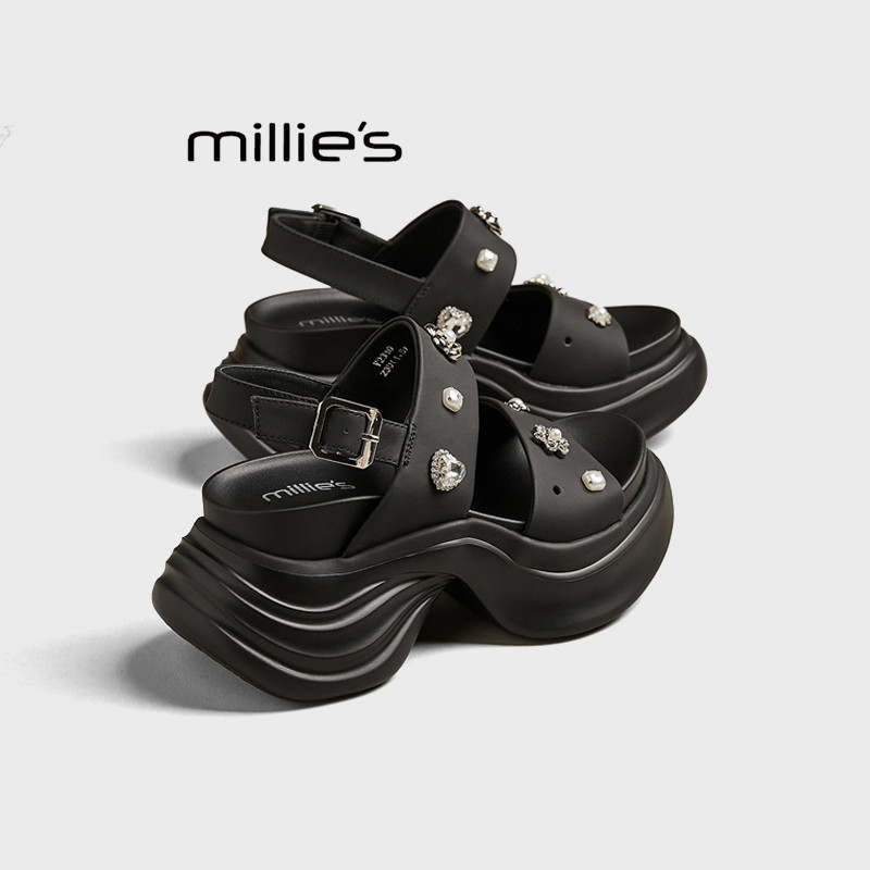 MILLIE'S/妙丽厚底凉鞋女新款夏季小个子显高百搭不累脚沙滩鞋