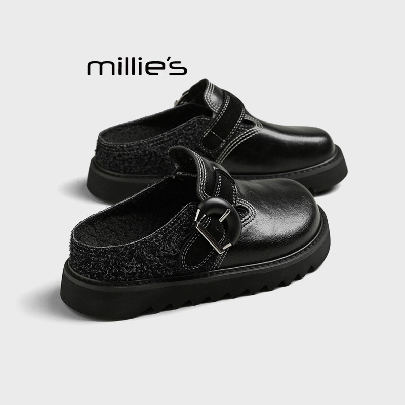 MILLIE'S/妙丽半拖鞋厚底勃肯鞋女秋冬季新款日系软底加绒大头鞋Z