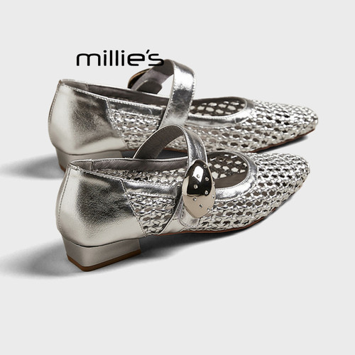 MILLIE'S/妙丽镂空编织低跟单鞋