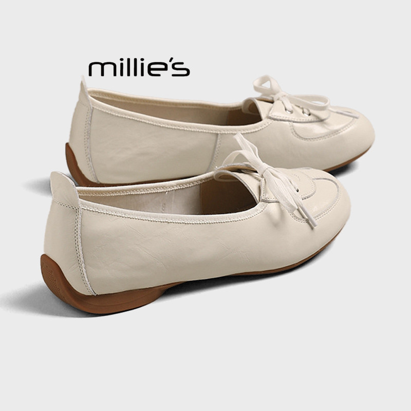 MILLIE'S/妙丽真皮内增高蝴蝶结单鞋女气质玛丽珍鞋不累脚小跟鞋Z