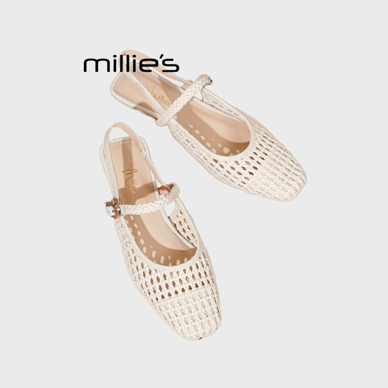 MILLIE'S/妙丽编织一字扣带凉鞋