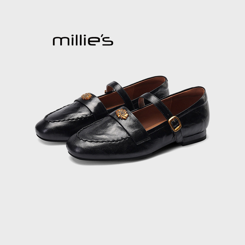MILLIE'S/妙丽法式复古风2026新品玛丽珍鞋真皮一字扣皮鞋乐福鞋Z,女鞋,乐福鞋（豆豆鞋）,淘宝优惠券,粉丝福利购,淘宝优惠卷