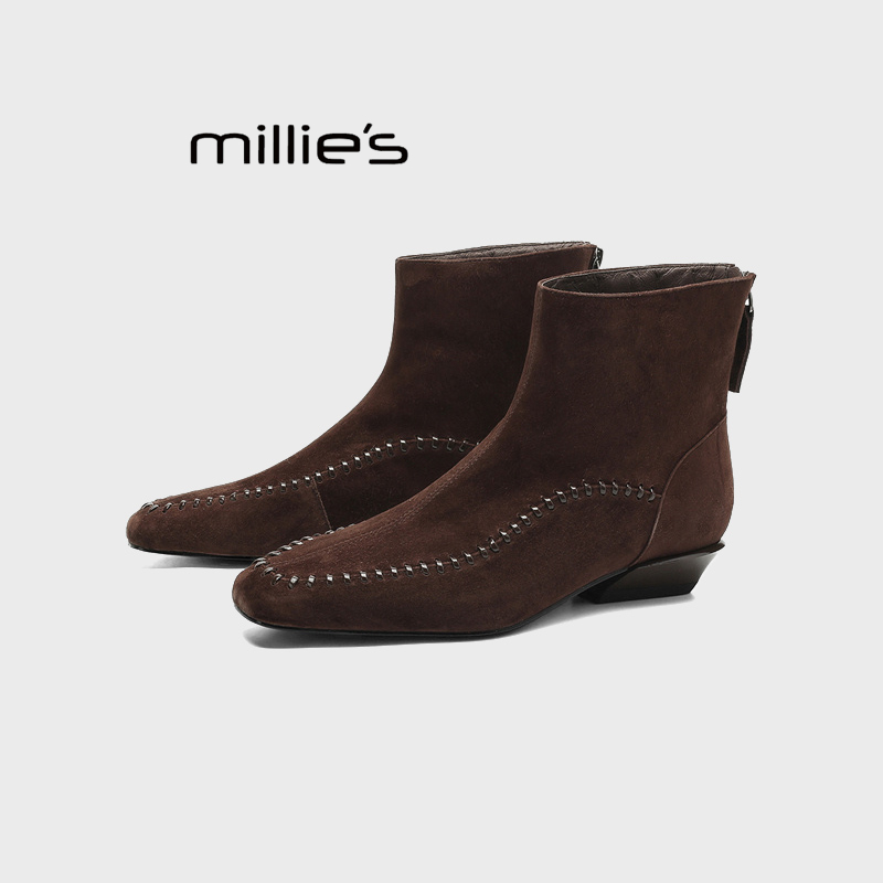 MILLIE'S/妙丽真皮显瘦短靴女