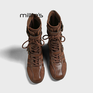 复古风休闲鞋 妙丽2025新款 百搭舒适时尚 女鞋 MILLIE 中筒靴女鞋