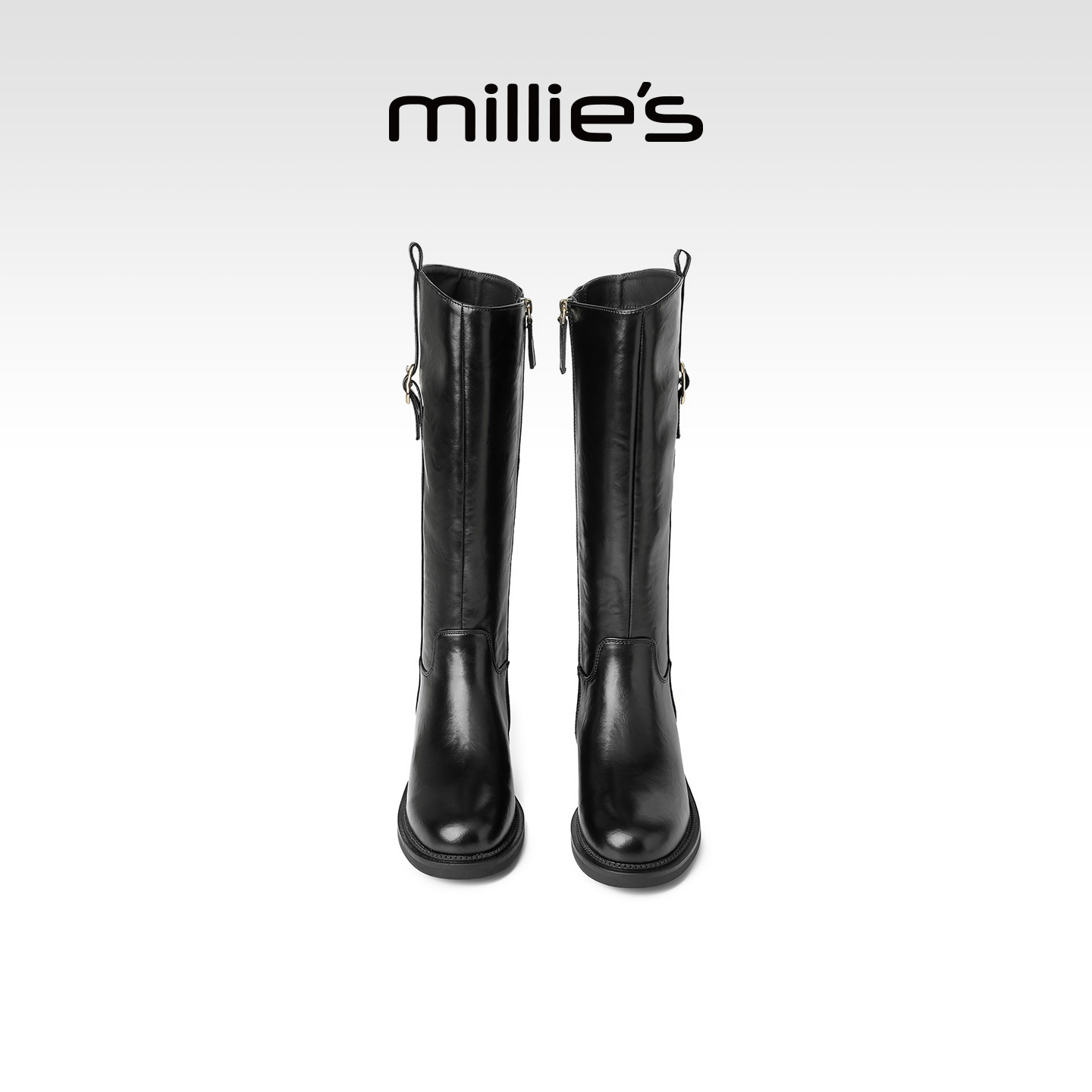 MILLIE'S/妙丽真皮复古方头短靴