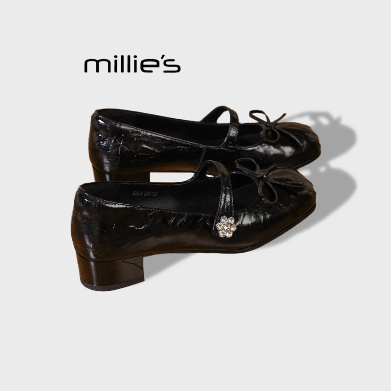 MILLIE'S/妙丽真皮方头单鞋雨鞋