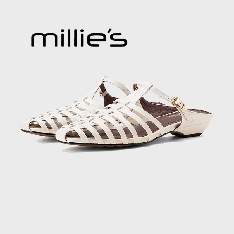 MILLIE'S/妙丽方头平底包头拖