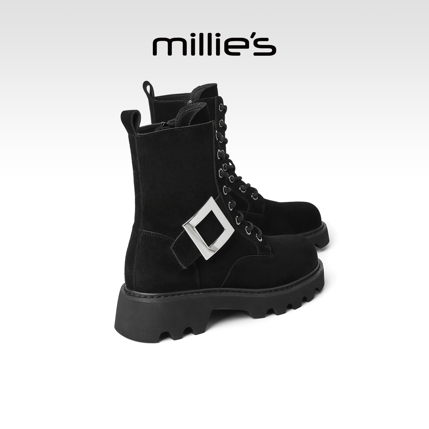 MILLIE'S/妙丽秋冬新款时尚百搭马丁靴女厚底增高短筒靴机车靴潮