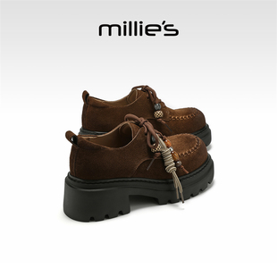MILLIE'S/妙丽经典咖色乐福小皮鞋女2026秋新款复古风时尚休闲鞋