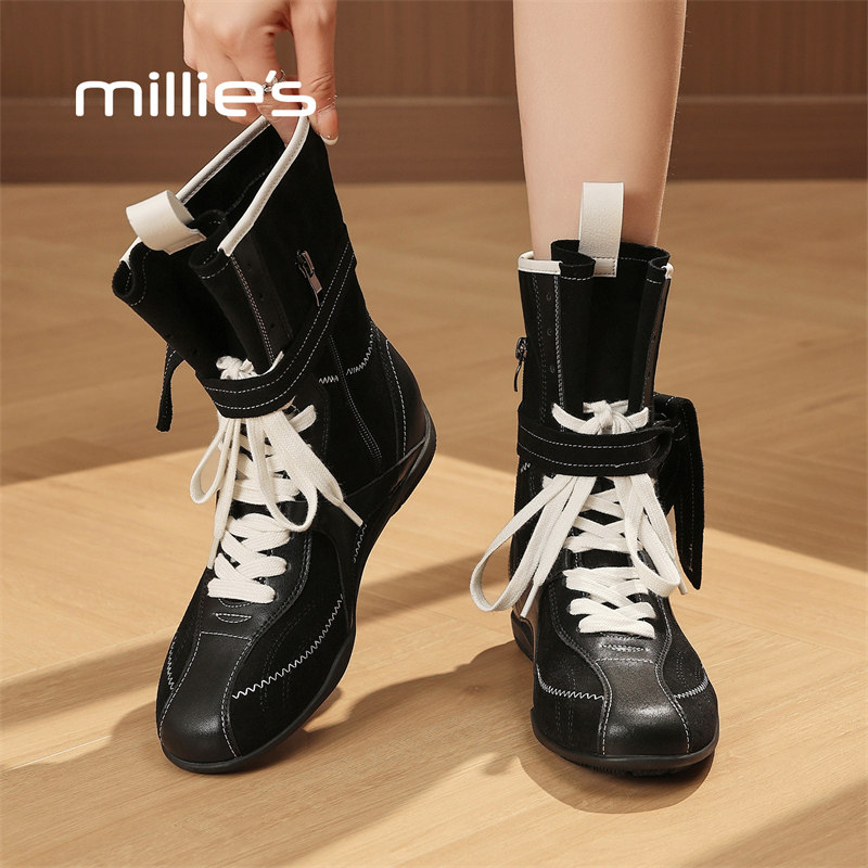 MILLIE'S/妙丽真皮复古马丁靴女