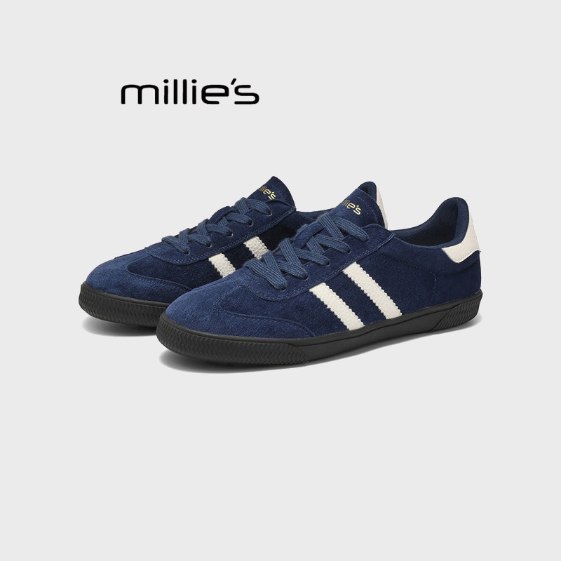 MILLIE'S/妙丽复古德训鞋2026春季新款蓝色绒面三条杠休闲运动鞋Z,女鞋,老爹鞋,淘宝优惠券,粉丝福利购,淘宝优惠卷