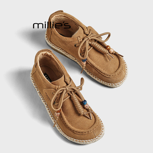 休闲百搭绒面串珠袋鼠鞋 MILLIE 秋冬新款 妙丽复古厚底勃肯鞋 女Z